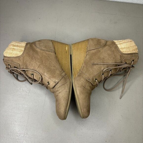 Nine West Lotus Brown Fabric Mid Wedge Ankle Bootie Womens Size 6M - Picture 3 of 12